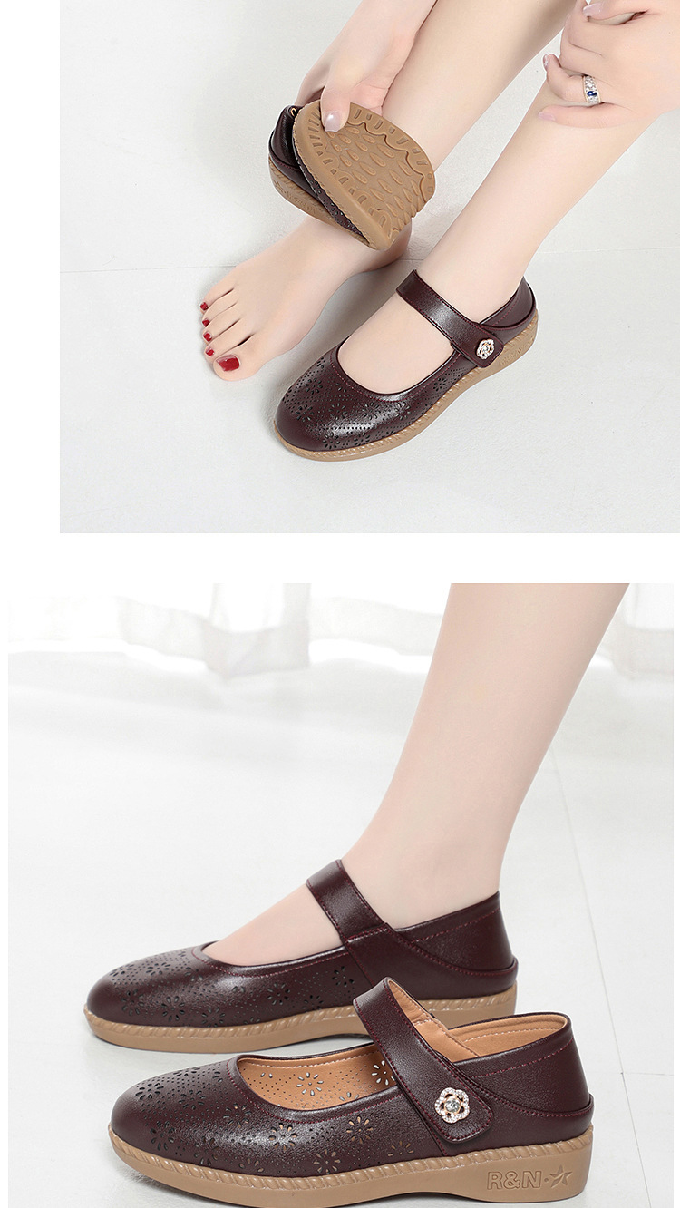 Giày sandal nữ da thật lỗ thoáng khí mũi nhẹ đế bệt phong cách mẹ bỉm — màu be chi tiết 13