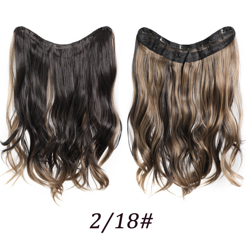 wig female V shaped hair extension one piece 5 card highlighting micro curly hair wig piece chemical fiber synthesis 48cm165g_voghion.com