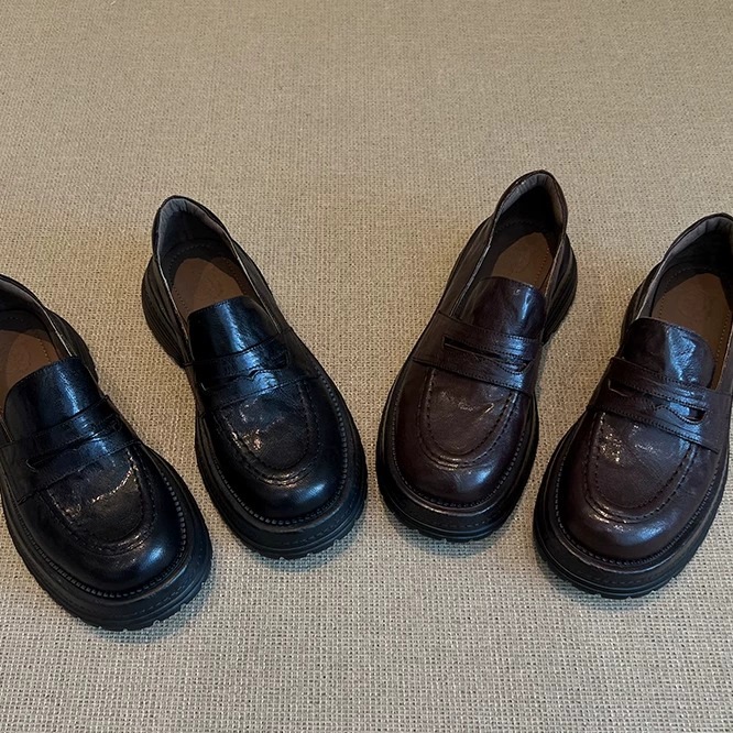 英伦风厚底乐福鞋女2025复古一脚蹬懒人鞋百搭单鞋学院风jk制服鞋