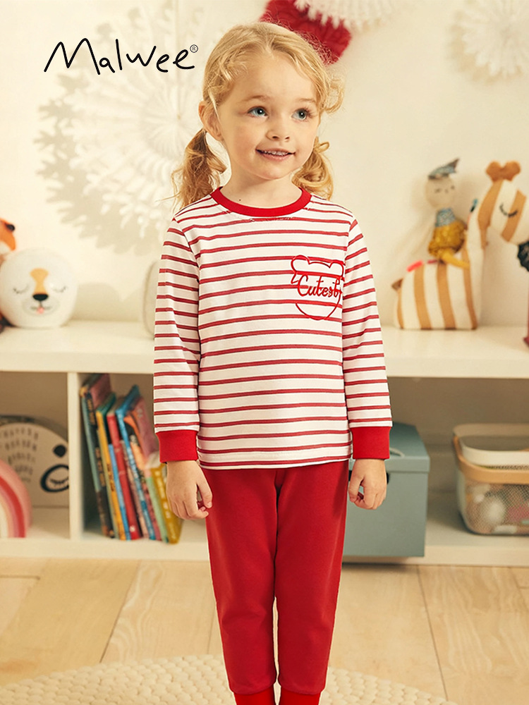 Transfronterizo malwee niñas trajes de rayas otoño y invierno nuevo estilo europeo y americano para niños pequeños y medianos cuello redondo otoño manga larga lindo conjunto de dos piezas