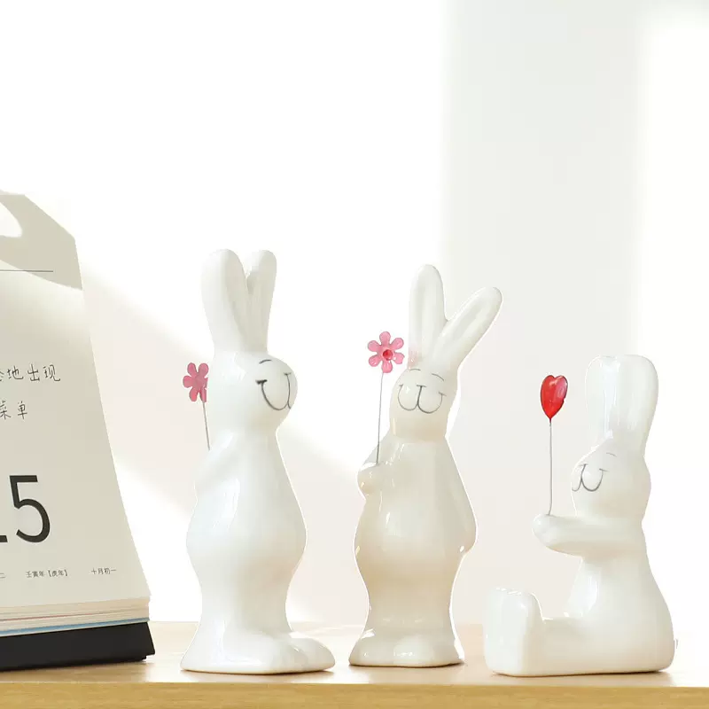 情侣结婚礼物陶瓷兔子 复活节创意小兔子摆件 新奇特礼品三件套