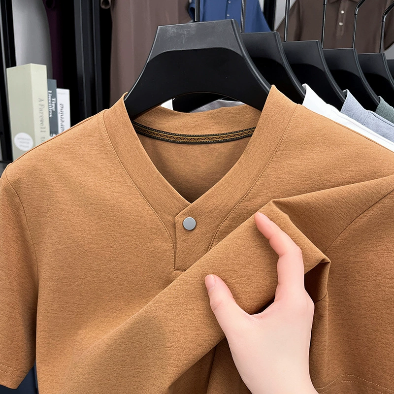 Летняя мода мужская футболка с коротким рукавом с V-образным вырезом