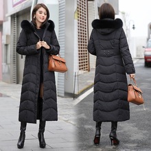 超长过膝到脚踝羽绒服女士宽松大码显瘦防风保暖冬季大毛领外套
