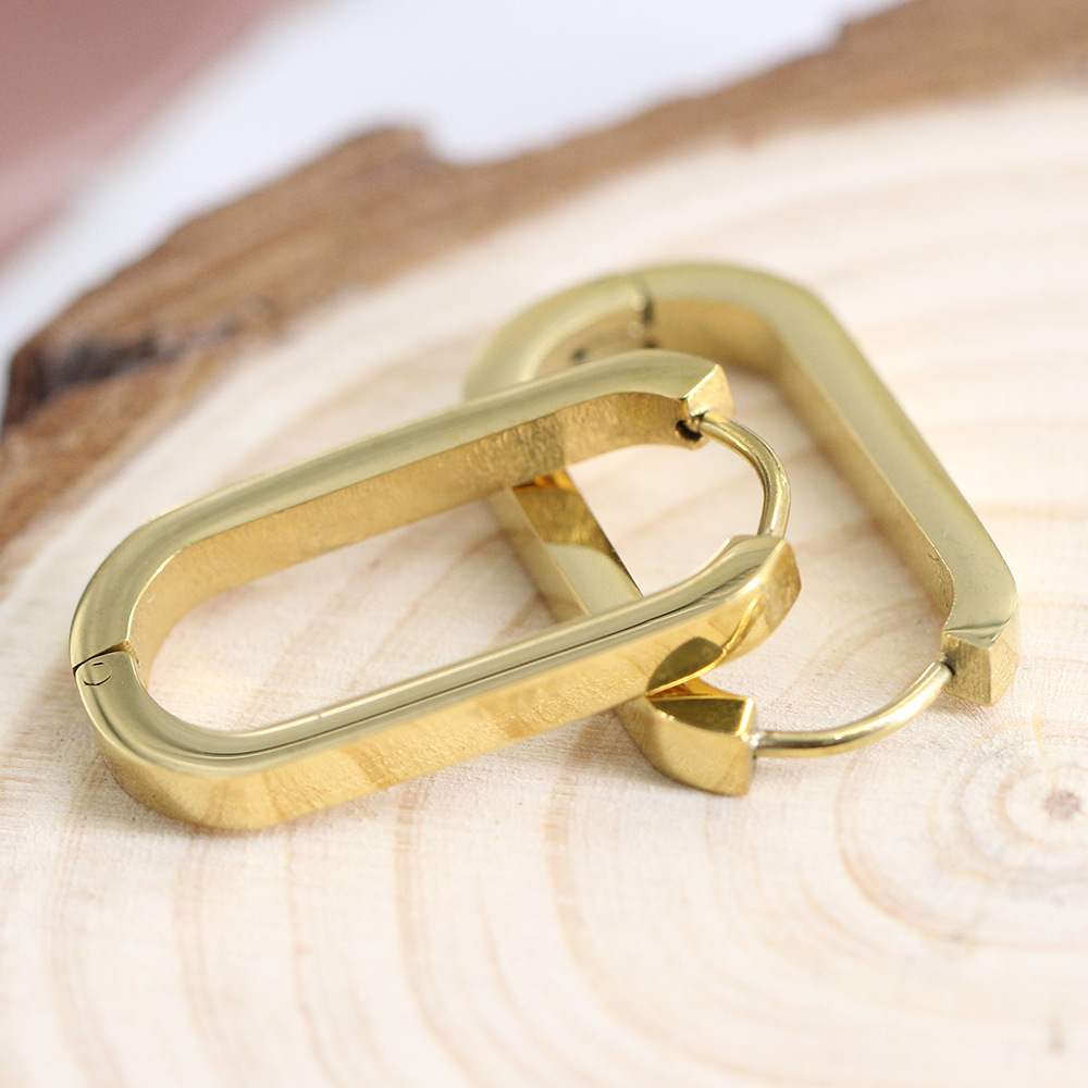 1 Pair Quantity Banquet Occasion Stainless Steel Material 1 Pair Simple Style Oval Plating Stainless Steel Earrings