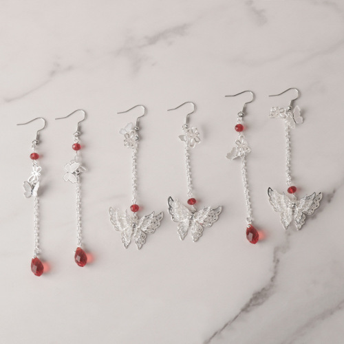 Heavenly Official Blessing Blood Rain Visiting Flower City Xie Lian Earrings Silver Butterfly Earrings Asymmetric Tassel Earrings