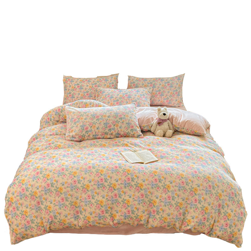 Añadir una pequeña cama de lana de leche fresca de cuatro piezas de lana de coral de brida de invierno para aumentar la sopa de cama cálida cubierta de cama