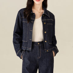 深蓝色短款牛仔外套女2025秋季新款复古气质休闲夹克小个子短上衣