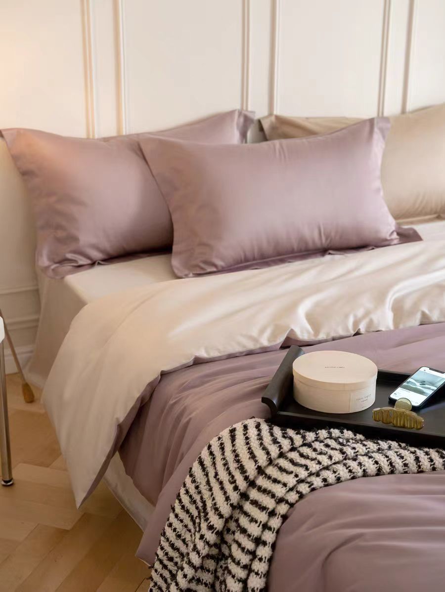 El estilo nórdico de 100 cortesía de satín largo algodón de cuatro piezas de algodón puro simple de color sólido sábanas de cama de algodón