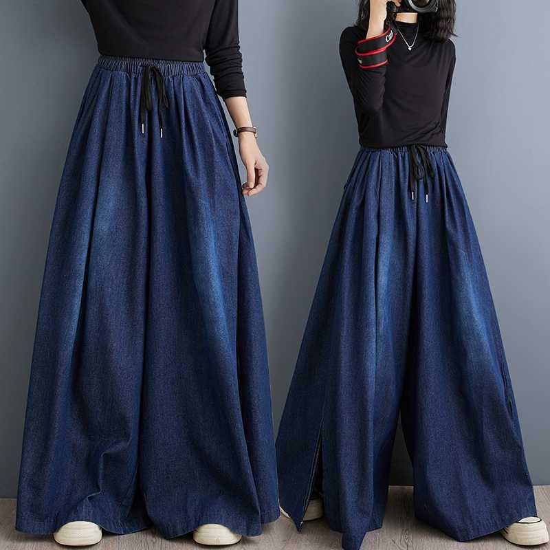 Spot Wide-Leg Jeans for Women 2024 New Style Literary Simple Slit Casual Pants High-Waisted Straight Wide-Leg Pants Pants