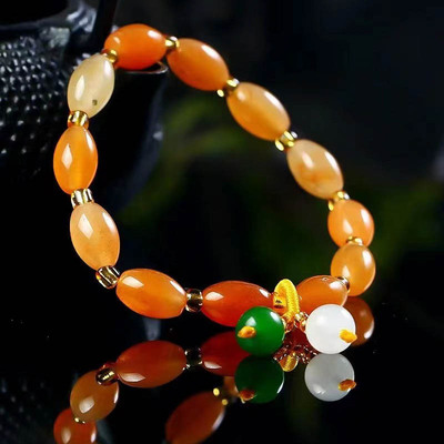 natural Xinjiang Jade Watkins Bracelet bracelets Colorful Golden Silk Jade Bead Old-fashioned Bead Bracelet hold