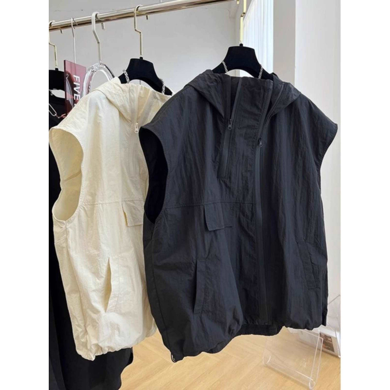 Oversize 300 Jin Sleeveless Hooded Vest Vest for Men and Women Spring and Autumn ins Thin Loose Waistcoat Fashion