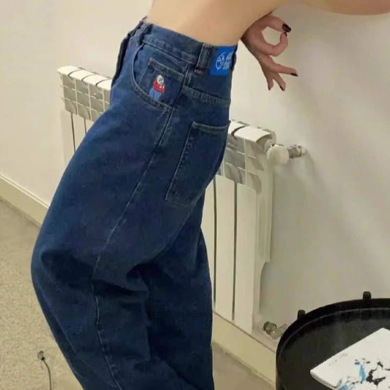 Big Boy Loose Jeans Y2K Jeans Mid-Waist Casual Cartoon Graphic Embroidered Jeans Street Pants