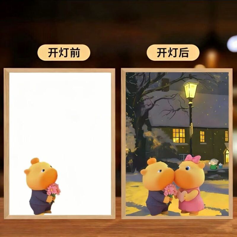Capybara Lulu Light Painting Cute Desktop Light Frame Cartoon Night Light Bedroom Friend Atmosphere Decoration