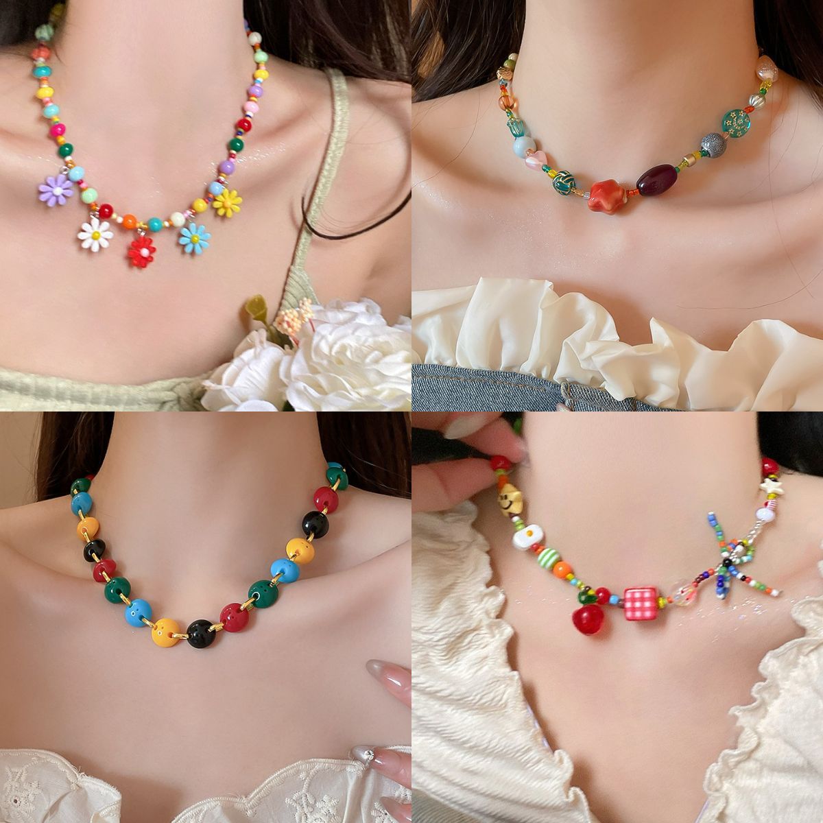 Collar con colgante de cuentas de estrella de color de verano, dulce femenino, pequeña cadena de clavícula fresca, estilo de vacaciones, collar de todo fósforo de nicho