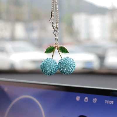 Cross-border Cherry Strawberry Car: Car hanging - blue-cherry-car-pendant
