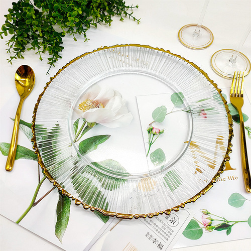  New Phnom Penh Glass Plate Hotel Glass Dinner Plate European Electroplated Phnom Penh Simple Round Western Dinner Plate