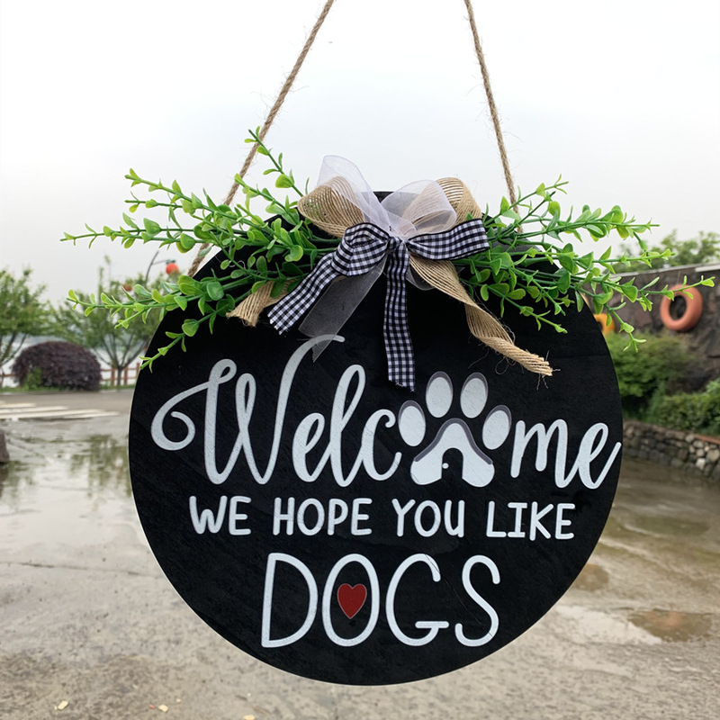 Cross-border Wooden Door Plate Poplar Wooden Round Wood Pieces Pet Door Plate American Country WELCOME Logo Front Door Decoration