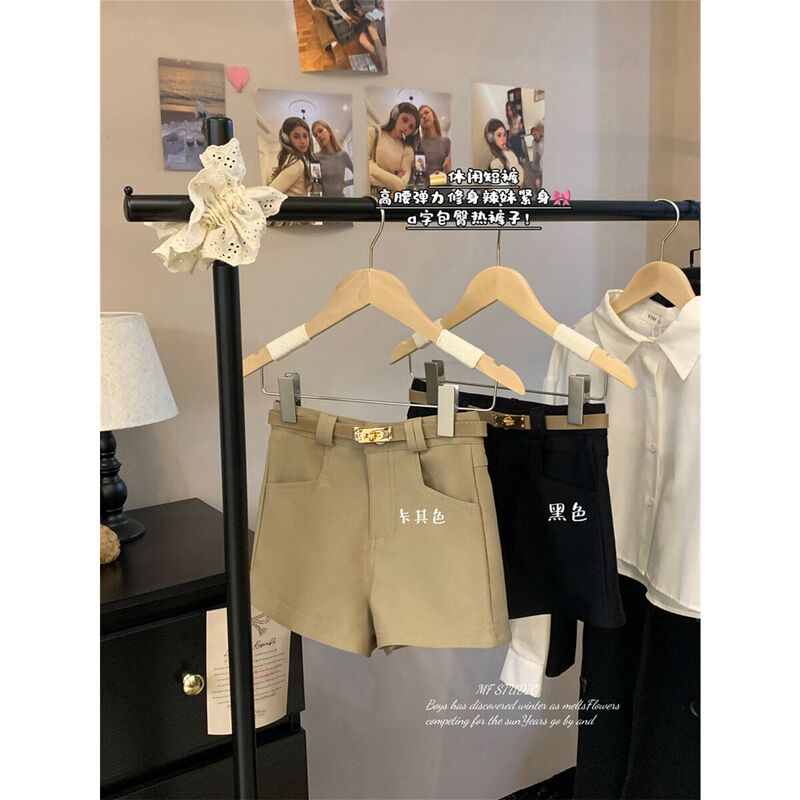 Spring and Autumn Slimming Elastic Shorts for Women, Plus Size, High-Waisted, Slim-Fit, Korean Style, with Belt, Suit-Style Boot Shorts, A-Line Versatile Hot Pants Spring and Autumn Slimming Elastic Shorts for Women, Plus Size, High-Waisted, Slim-Fit, Korean Style, with Belt, Suit-Style Boot Shorts, A-Line Versatile Hot Pants
