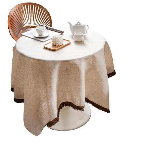 Yimanqiyun tablecloth polyester and linen solid color tablecloth khaki tassel American country home rectangular factory direct supply