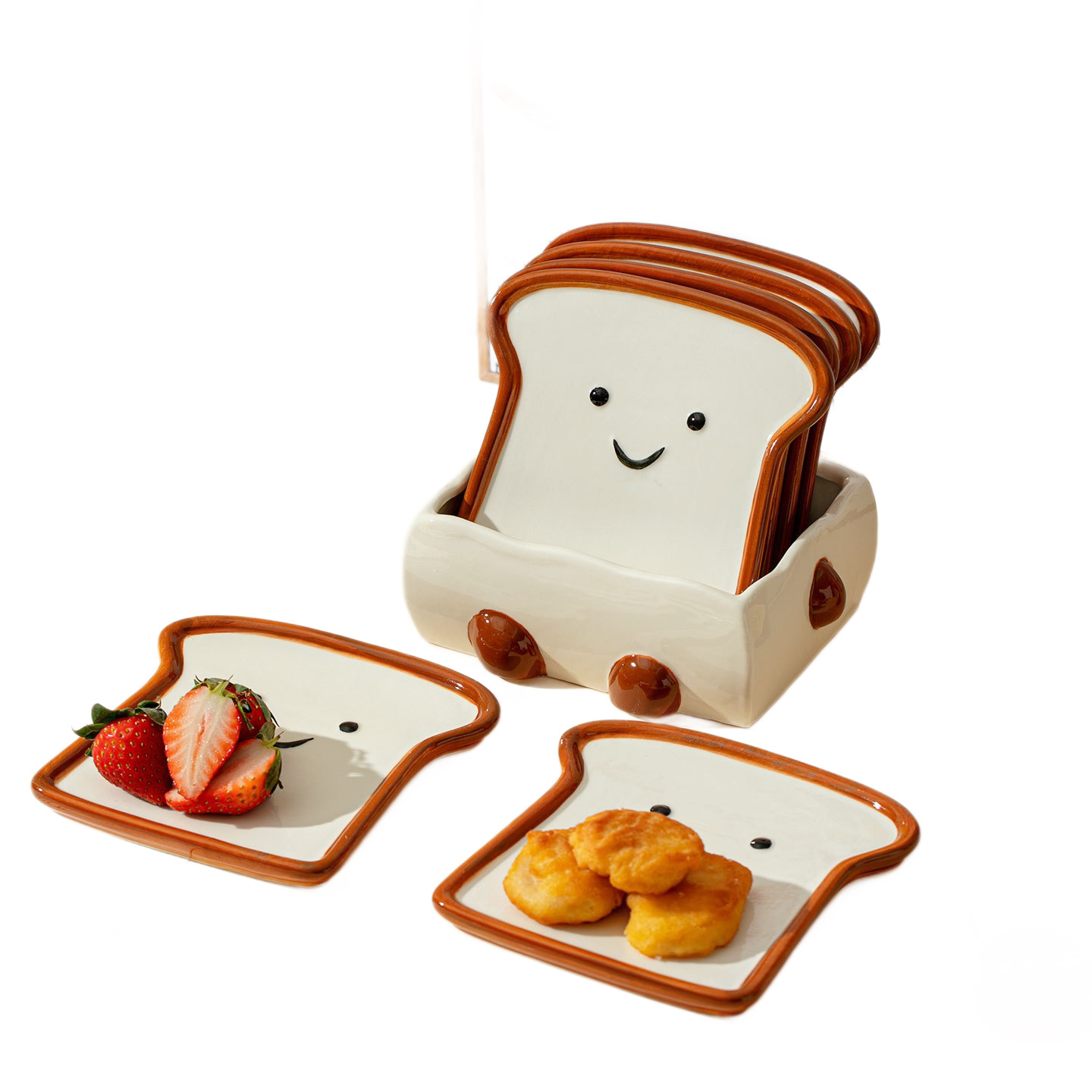 Bonito plato de cerámica para tostadas, plato de desayuno casero, plato de pan de dibujos animados creativo, conjunto de plato de hueso de alto valor