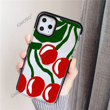 亚马逊热销油画风樱桃适用苹果17手机壳16透明15双色边框14软TPU