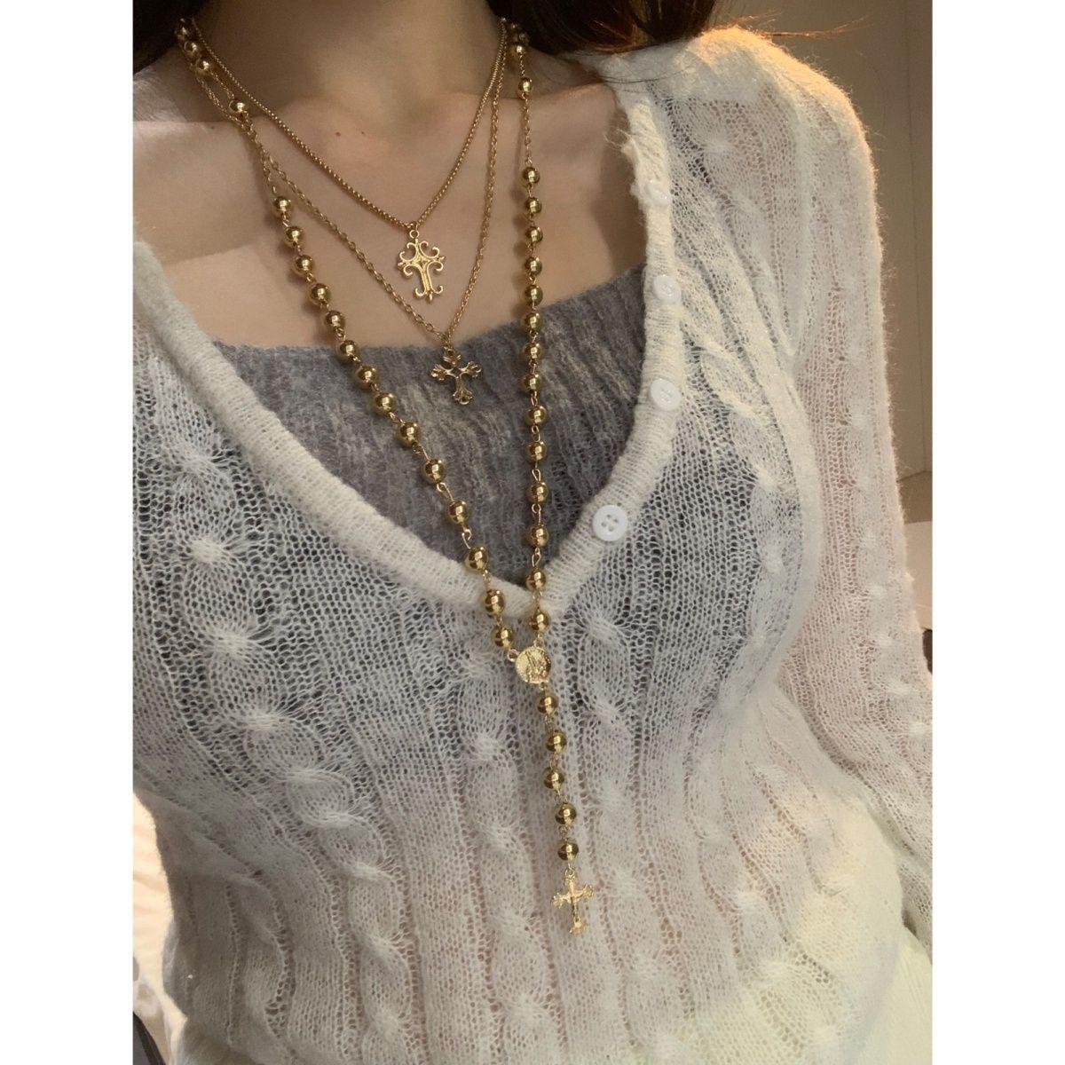 Y2K重工クロスネックレス千年ギャル甘酷亜文化放浪廃土風パンクゴシック小衆潮