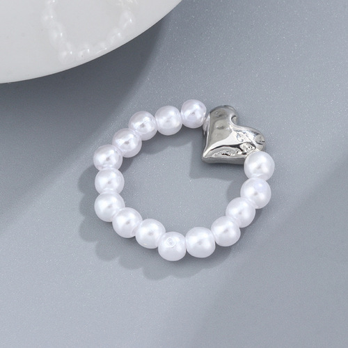 法式巴洛克珍珠爱心戒指食指弹力小众设计时尚个性指环