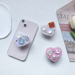 日韓ins寶石愛心氣囊支架ins風純色冷淡風粘貼式手機殼背貼支撐架