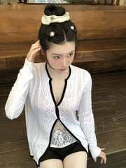 纯欲辣妹风镂空薄款长袖针织衫女2025新款减龄感修身百搭V领上衣