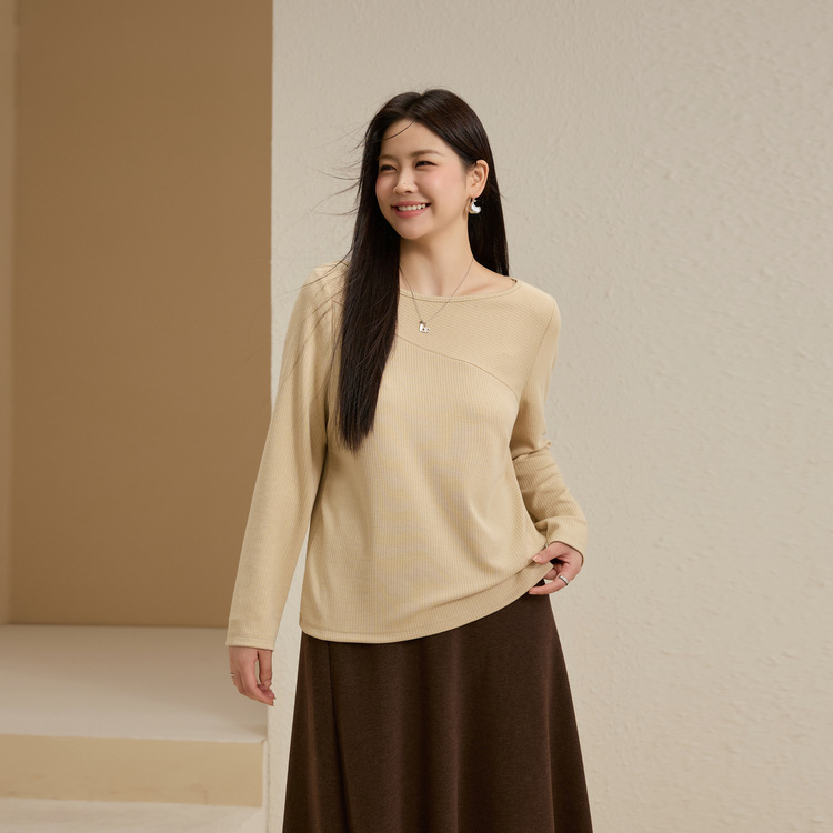 【Elegant Boat Neck T-Shirt】Slimming Plus Size Women's Simple Slimming Long Sleeve Top for Plus Size Women 2025 Autumn New Style