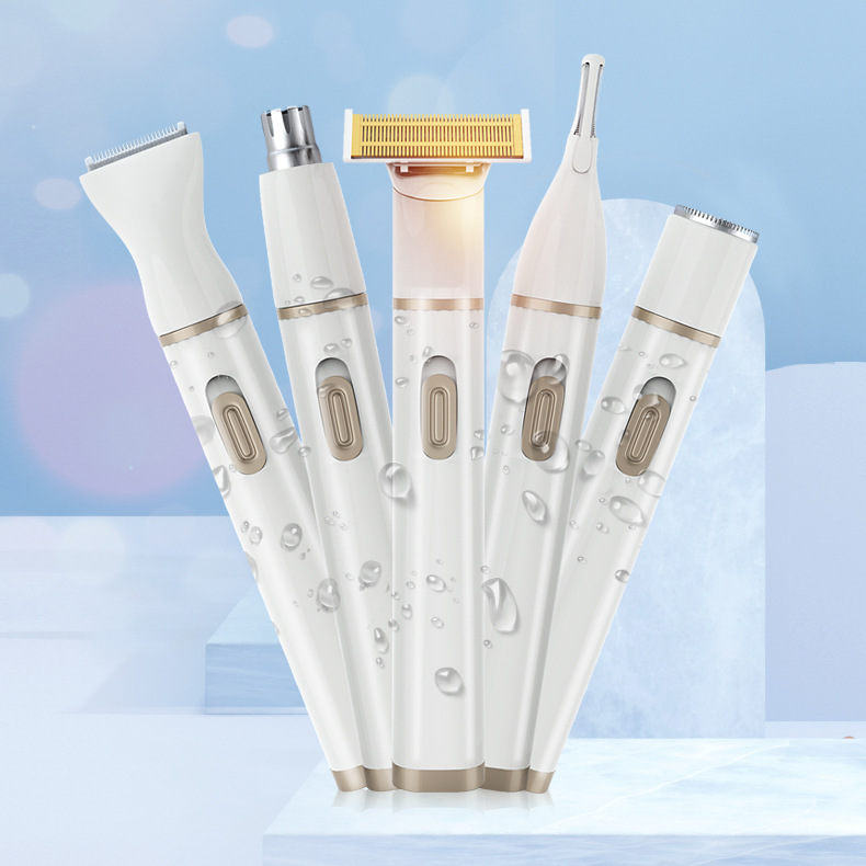 2022亚马逊新款5合1多功能女士脱毛剃毛器迷你口红电动鬓毛修眉刀
