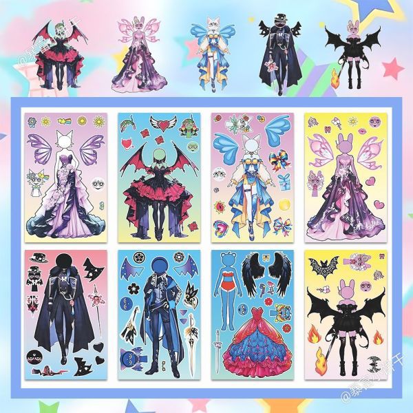 8 princess dress up stickers type b [1 set/no duplication]