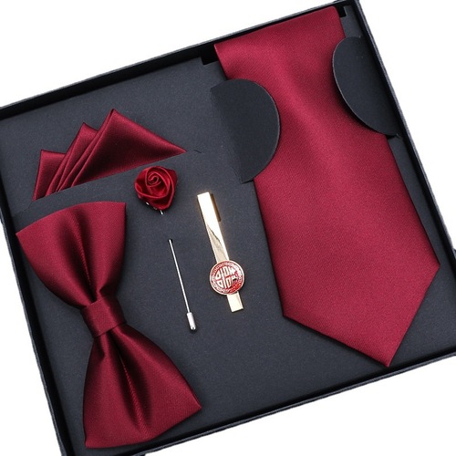 Dress 5-piece set wedding groom tie men's formal business tie square scarf tie clip free zipper hand tied 8cm