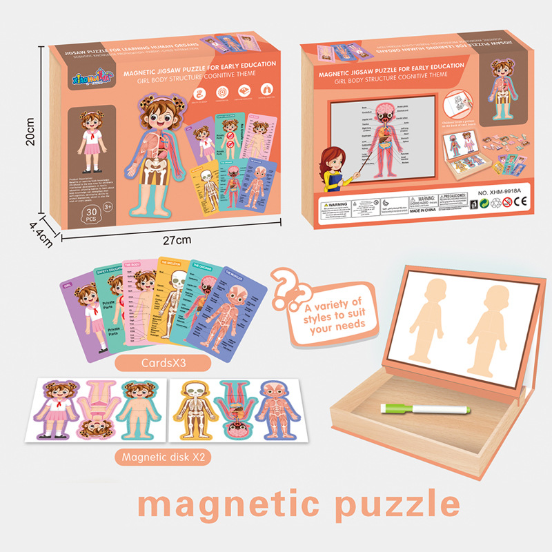 Qizhi de los niños de educación temprana juguetes magnético plano rompecabezas de la muchacha combinación de la estructura del cuerpo libro del rompecabezas magnético