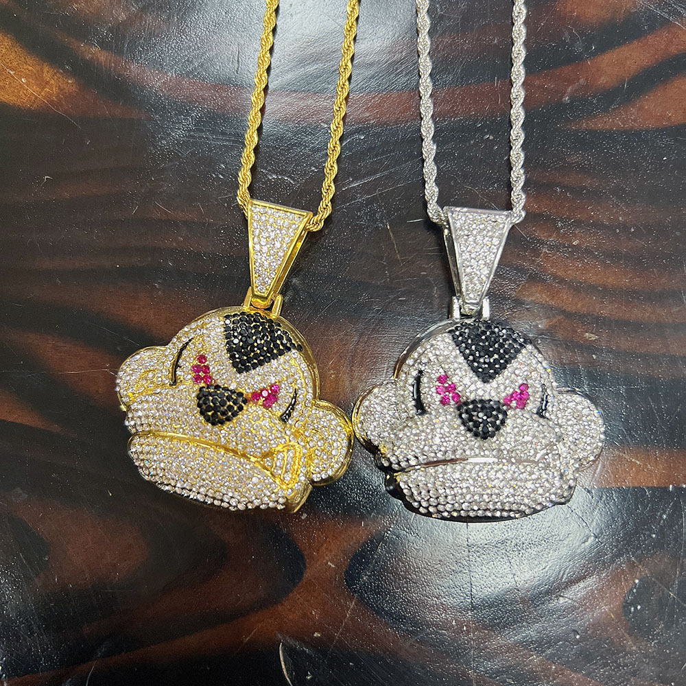 Hip Hop Monkey Pendant Necklace Full Diamond Cuban Chain Jewelry_voghion.com