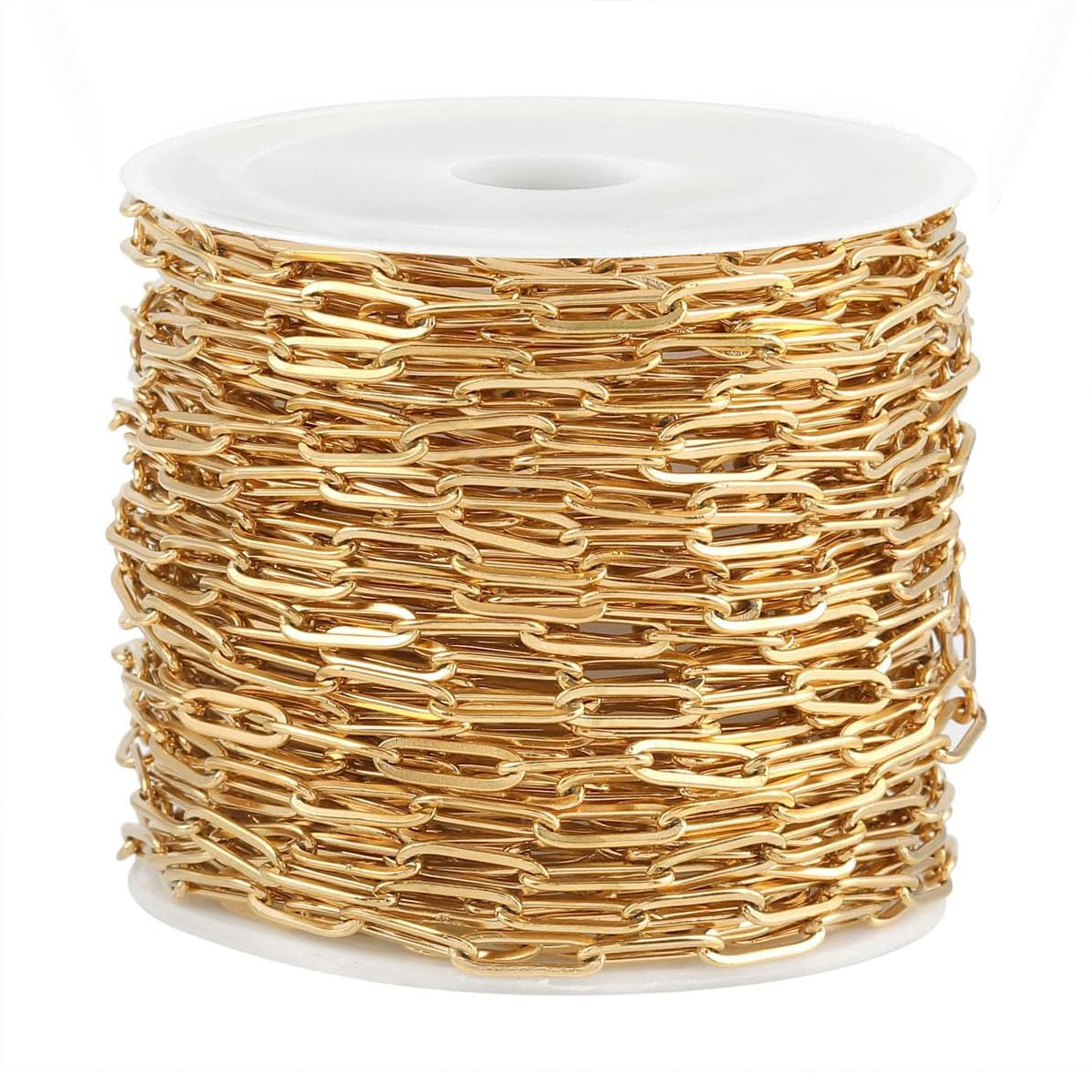 Cadena cruzada redonda de acero inoxidable de 18k Chapada al vacío de 3 * 9mm 4 * 12mm cadena artesanal DIY de 5 metros por rollo de joyería