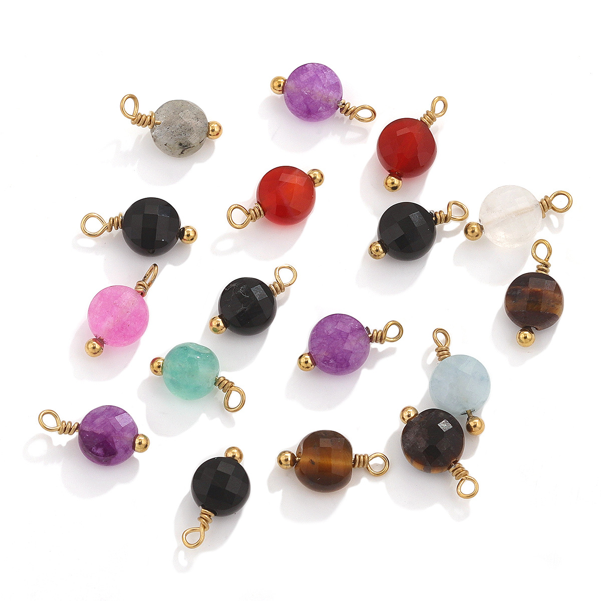 Cruz-frontera europea y americana hecha a mano de piedra natural con cuentas de acero inoxidable colgante accesorios de la joyería DIY en forma de corazón pendientes collar