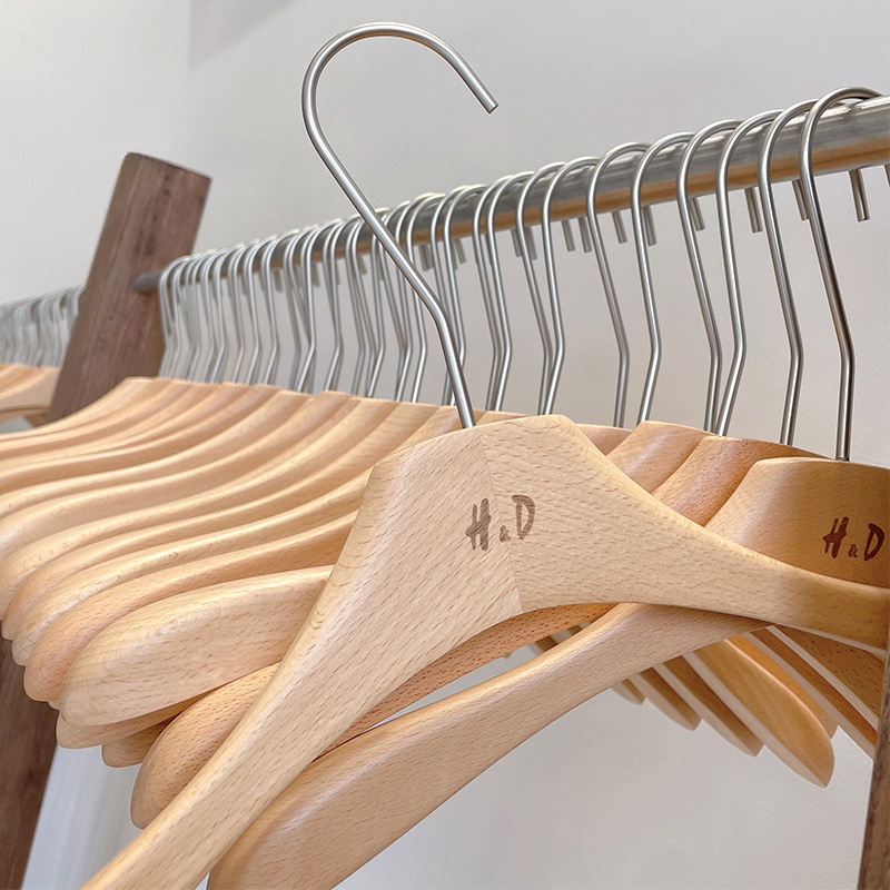 服装店原木色进口榉木清漆衣架防滑实木ins风衣挂韩国APM衣撑|undefined