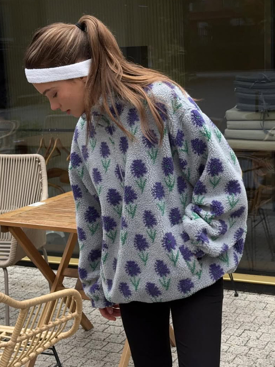 Sudadera de Polar Jacquard con Media Cremallera y Cuello Alto para Invierno