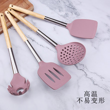 硅胶锅铲家用不锈钢木柄锅铲汤勺食品级不粘锅炒菜铲硅胶厨具厂家