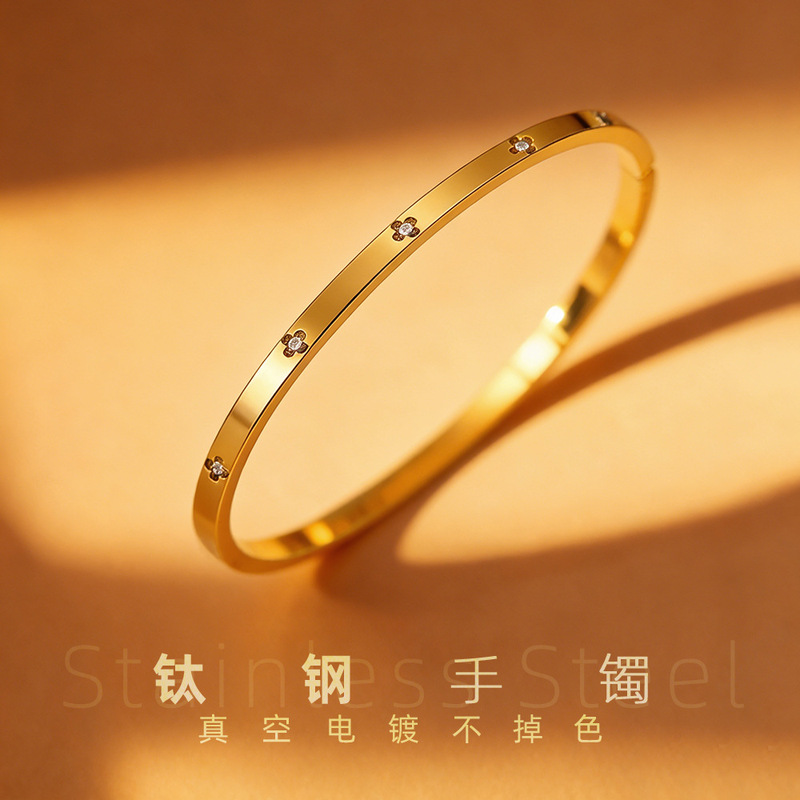 Cross-Border Ten-Diamond Stainless Steel Bracelet, 18K High-End Diamond-Encrusted Women's Non-Fading Mirror Bracelet, Titanium Steel Bracelet with Engraving