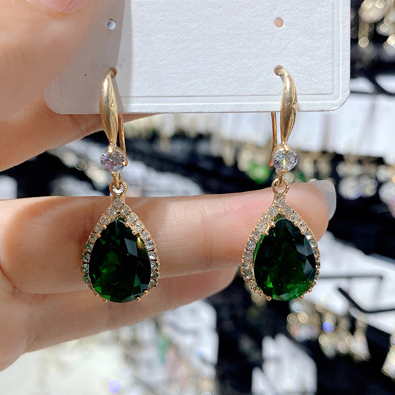 Inlay Design 1 Pair Luxurious Water Droplets Inlay Alloy Rhinestones Drop Earrings
