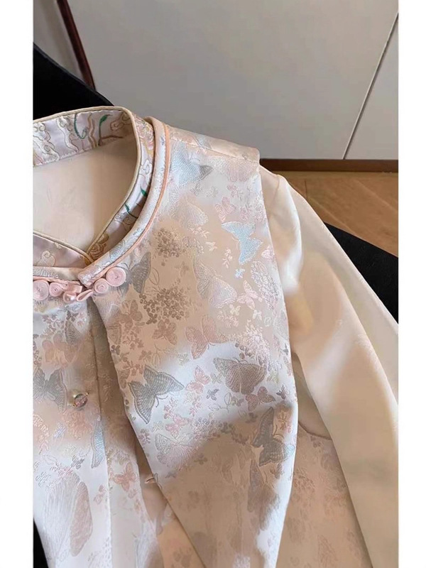 新中式国风蝴蝶提花马甲套装女2025秋季款气质温柔衬衫两件套大码|undefined