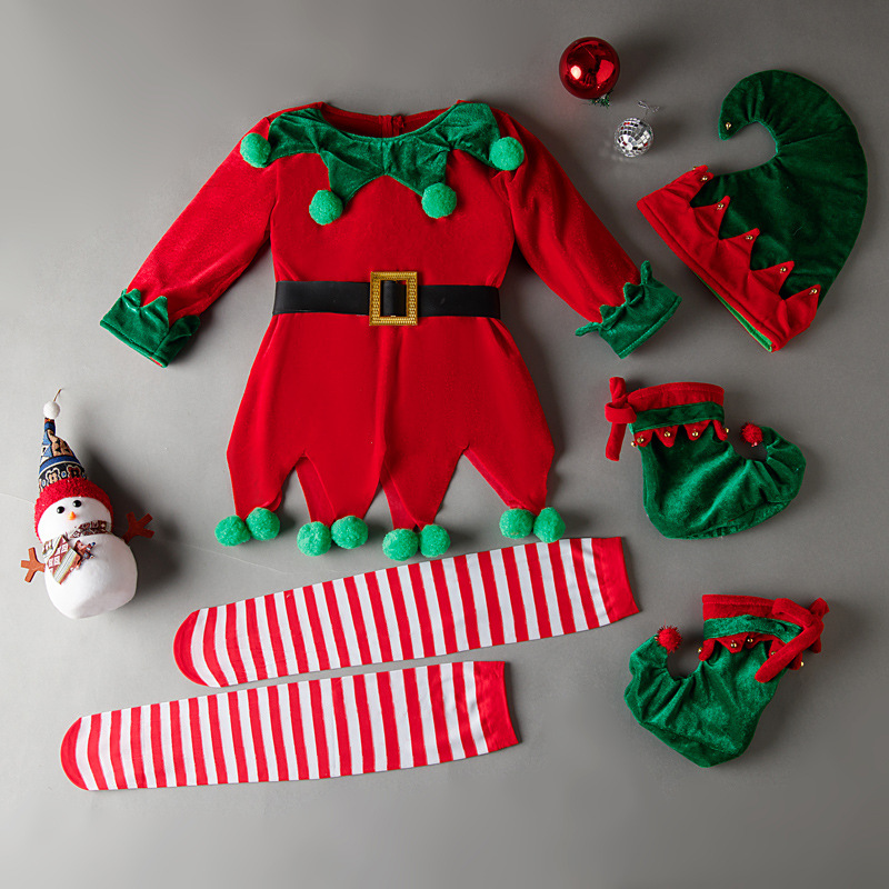 Ropa elfo de Navidad europea y Americana de Navidad para niños Cosplay traje padre-hijo vestido de rayas rojas con capucha mujeres