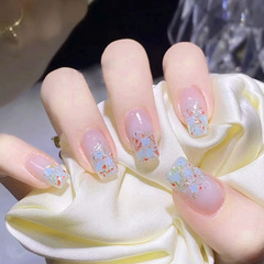 Trendy Wearable Gel Nails in Ice-Transparent Color with Elegant Flower Design—Brightening, Fresh, and Easy-to-Remove Fake Nail Tips, 24-Piece Set
