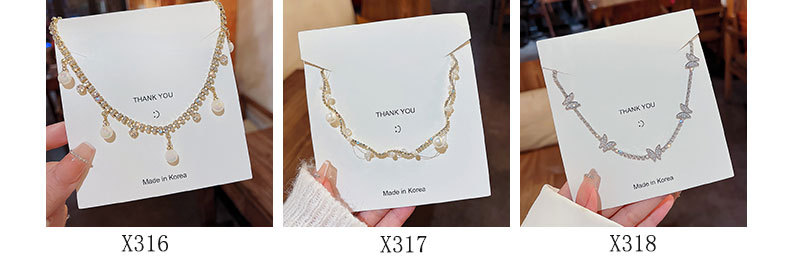 Simple Style Tassel Flower Butterfly Stainless Steel Copper Beaded Artificial Pearls Zircon Necklace