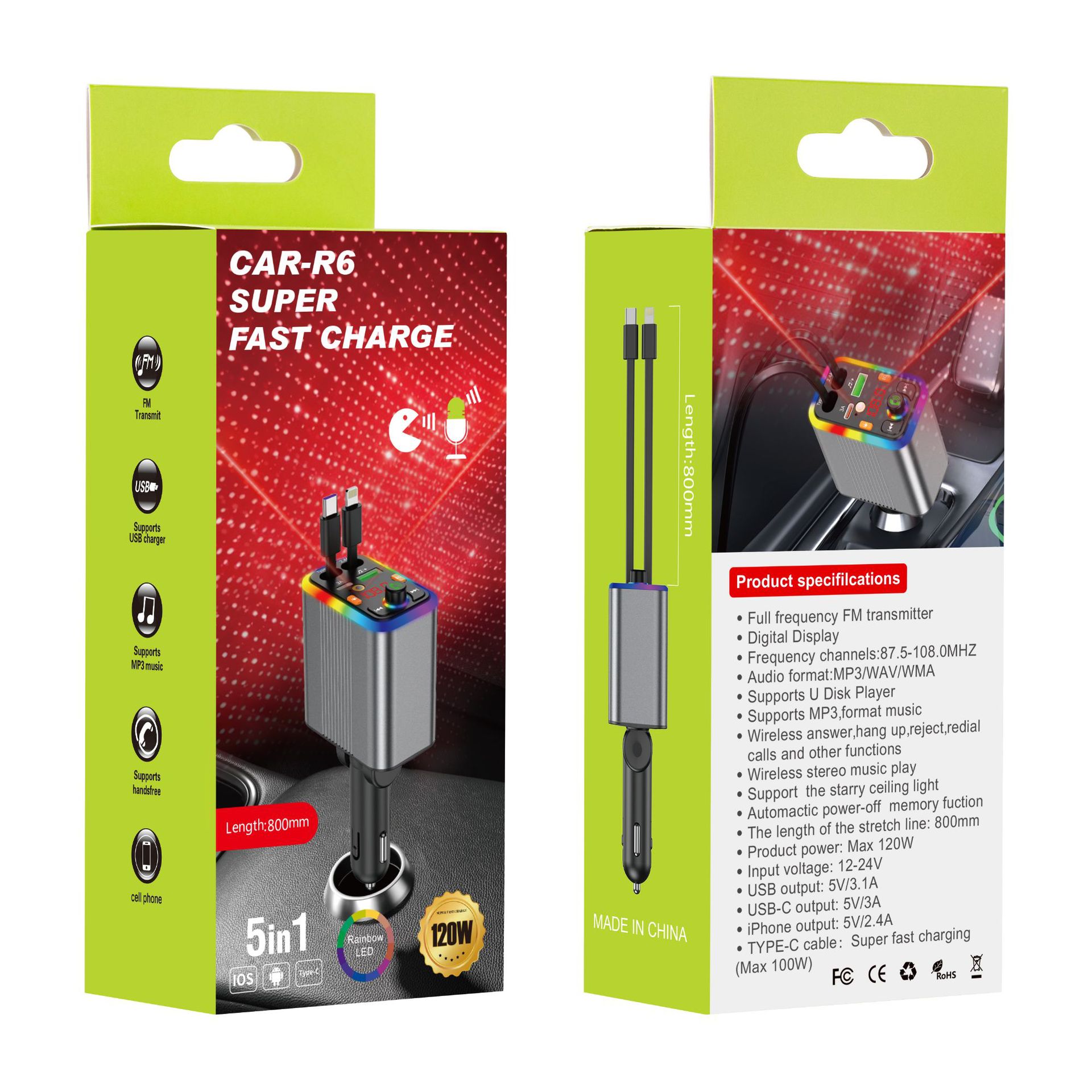 New car Bluetooth MP3 player with aluminum alloy shell, car charger, FM transmitter, hands-free calling, cross-border manufacturer supply