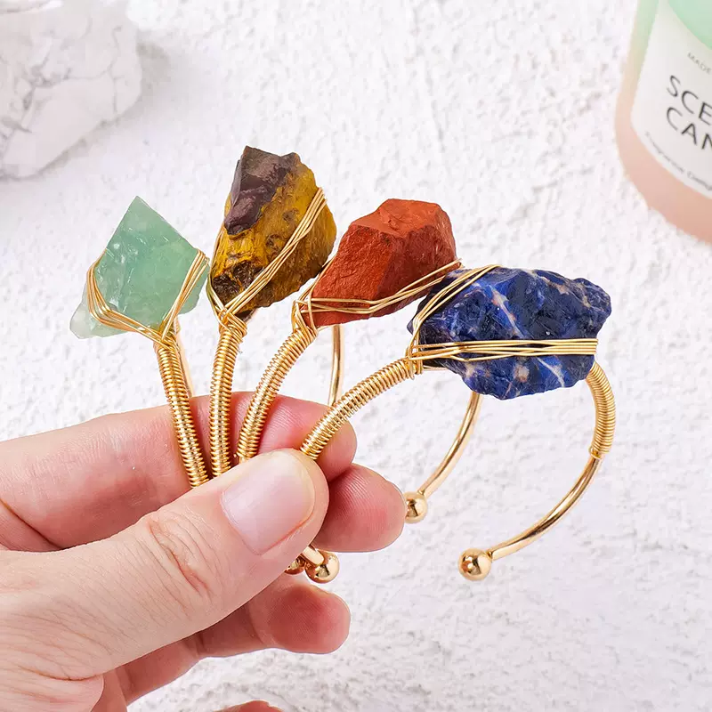 天然粉紫黄水晶原石手镯手工缠丝绿萤石手环可调节手串饰品批发