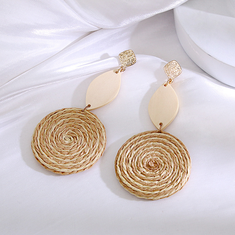 1 Pair Quantity 1 Pair Vacation Round Rattan Handmade Women's Drop Earrings