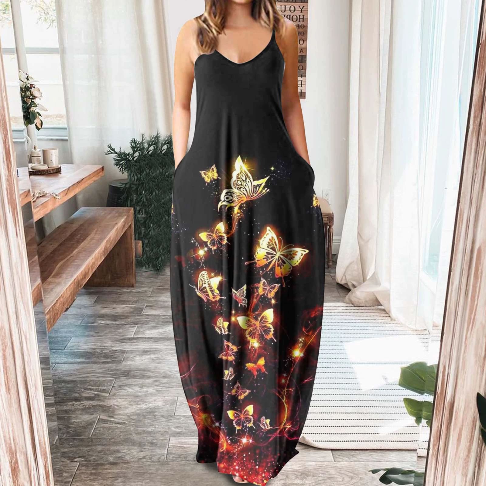 2022 Women Casual Loose Strap Dress Colors Summer Sexy Boho Bow Camis Pocket Maxi Dress Plus Sizes Big Large Dresses Robe Femme corset dress